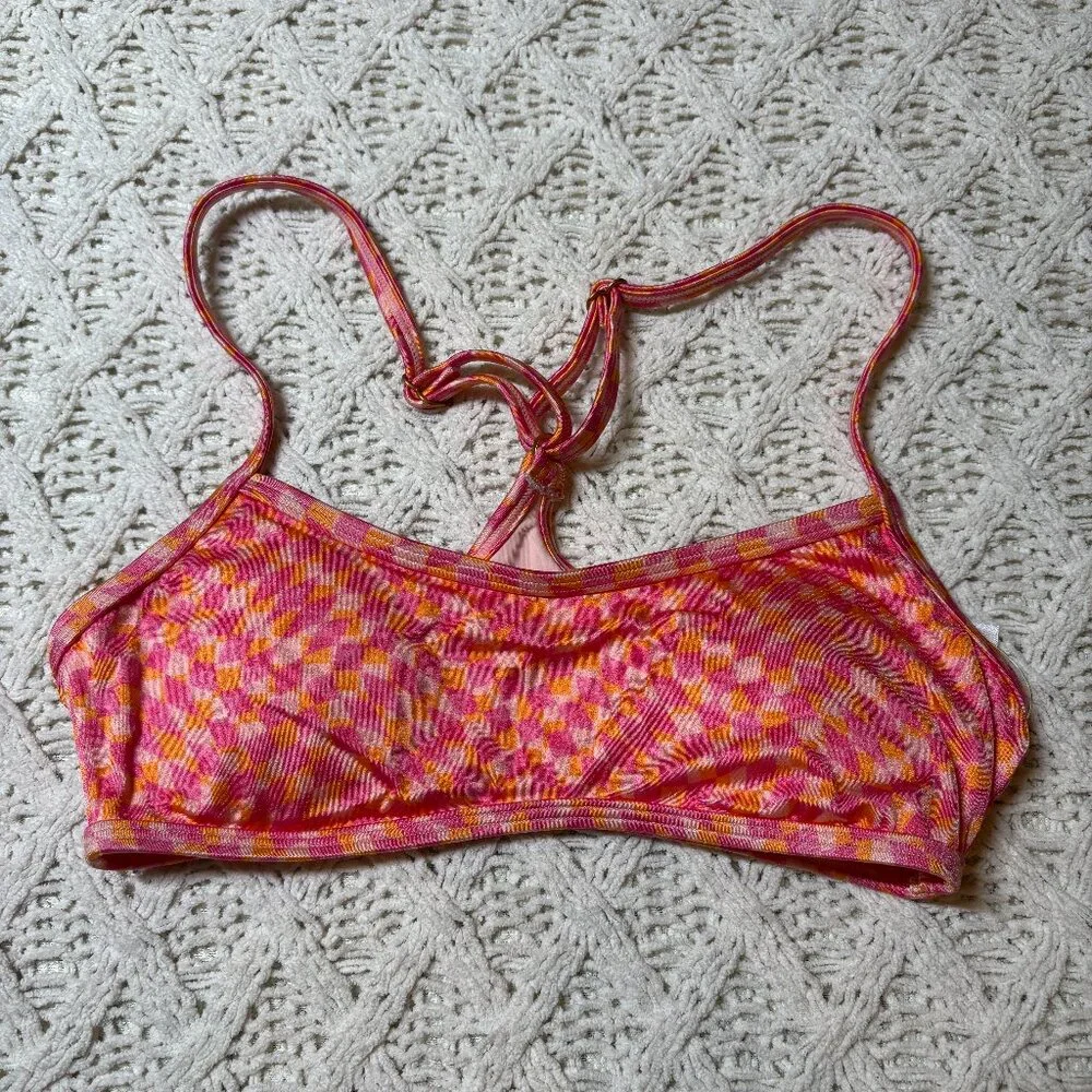 L*Space Checkered Sports Bralette Bikini Top – Pink/Orange‎ Women’s XS - NWOT